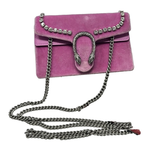 Gucci Handbags - GUCCI Dionysus Pink Velvet Crystal Embellished Super Mini Crossbody Bag with COA